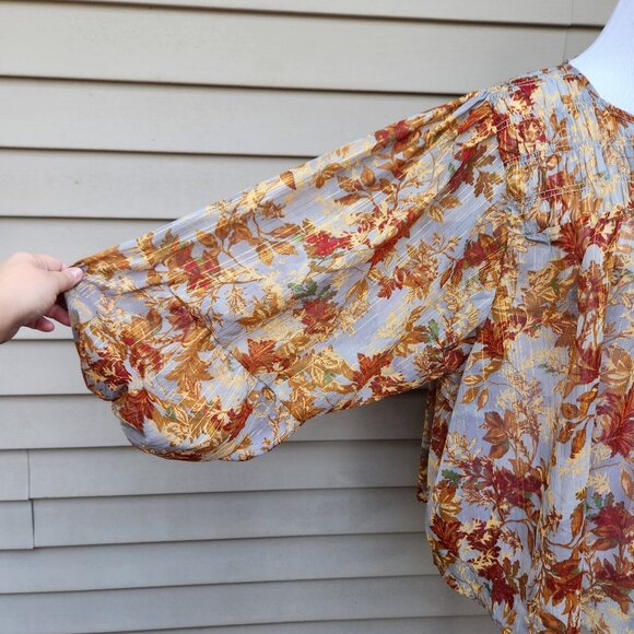 Maurices Plus Blouson Sleeve Blouse Metallic Sheer NWT Leaf Print Fall Autumn - Picture 6 of 16